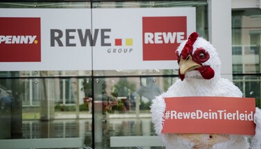 Protestaktion vor REWE-Markt