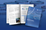 Aufgeschlagenes Exemplar und Deckblatt des Aquakultur-Reports 2026 vor Foto einer Aquakulturanlage.