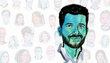 Portrait Mahi Klosterhalfen und weitere ausgezeichnete Personen im Comic-Stil