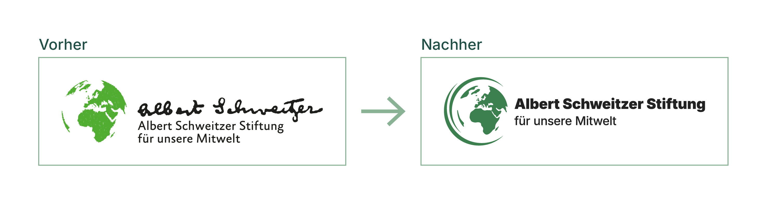 Grafik, die altes und neues Logo gegenüberstellt.