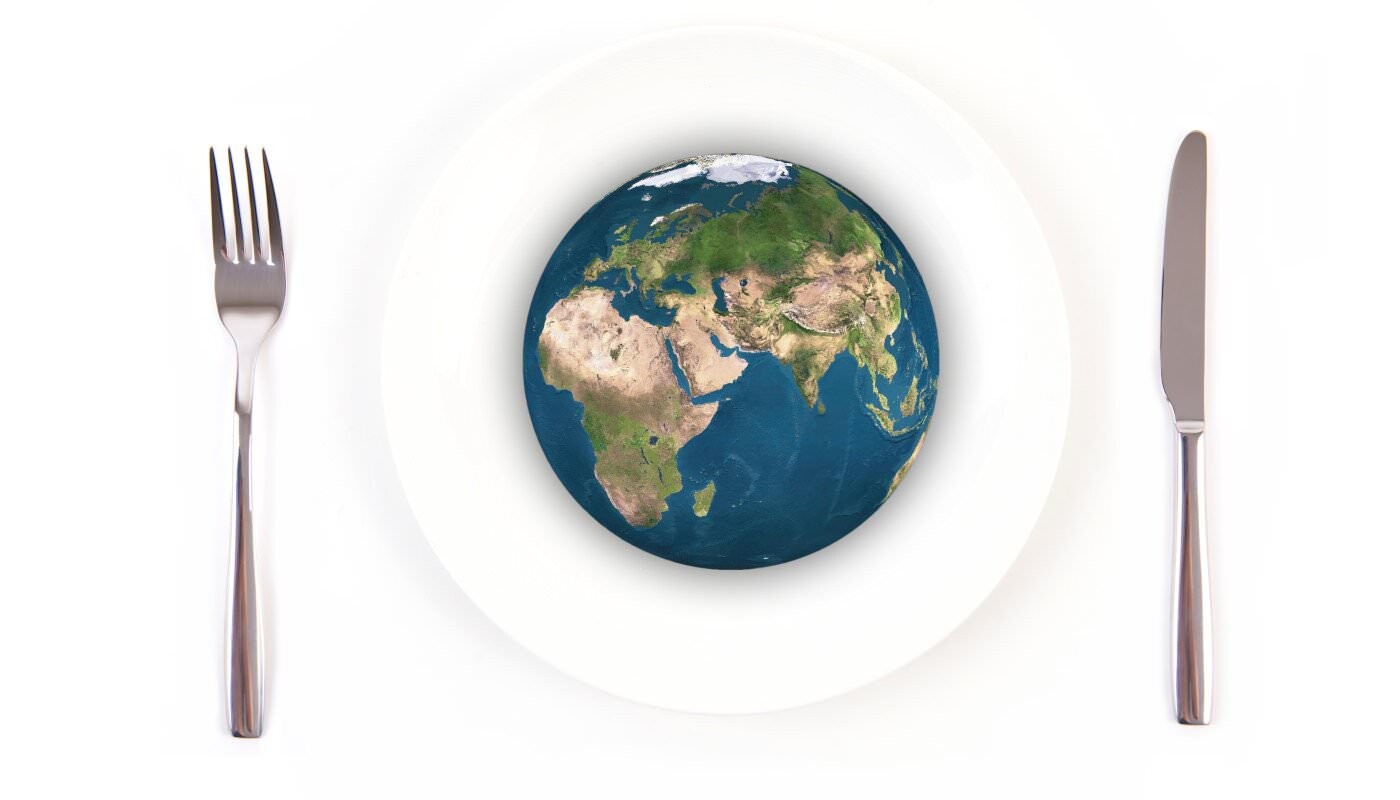 Erde mit Messer und Gabel