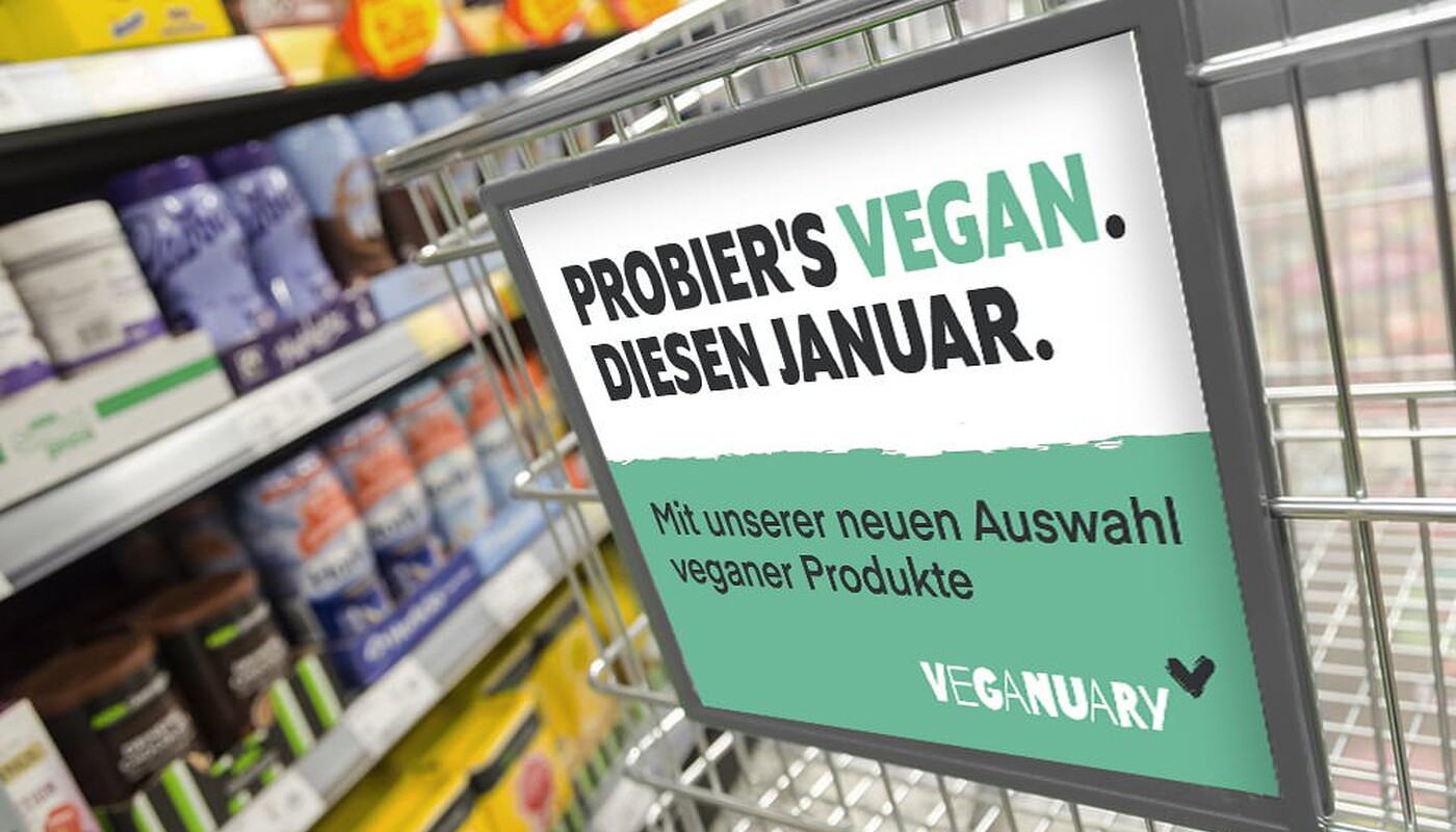 Einkaufswagen mit Veganuary-Logo